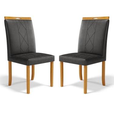 Imagem de Kit Com 2 Cadeiras Ana Madeira Maciça Estofadas Para Mesa De Jantar - 