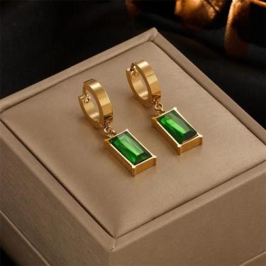 Imagem de Conjunto de Joias Feminino com Zircônia Verde e Aço Inoxidável 316L, E