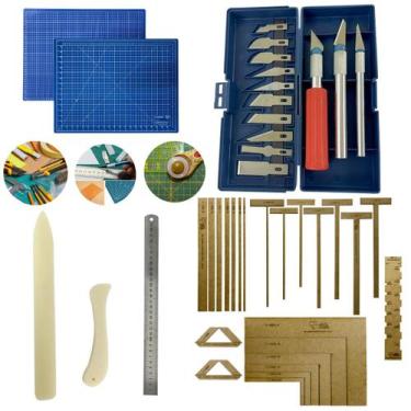 Imagem de Kit Base de Corte 45x30 Cartonagem Encadernação Esquadros Gabaritos Es