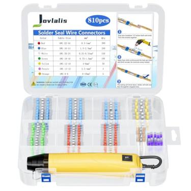 Imagem de Jovlalis Conectores de fio de vedação de solda de 810 unidades com pistola de calor, conector de extremidade termorretrátil de auto-soldagem, terminais elétricos isolados à prova d'água, ide