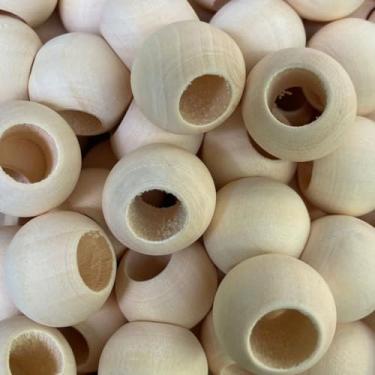 Imagem de 100 Miçangas Pérola Madeira 8mm a 20mm Cru Bola Passante Missanga Bijuteria Artesanato (20mm Furo Grande)