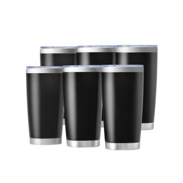 Imagem de OMTech Copos de 590 ml a granel, conjunto de copos de aço inoxidável de 6 peças com tampa e canudo, caneca isolada a vácuo de parede dupla para gravador a laser, caneca de café de viagem para bebidas