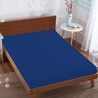 Imagem de BedDecor 1 lençol com elástico 100% algodão egípcio, bolso extra profundo de 38 cm (casal - 137 x 189 cm - azul real)