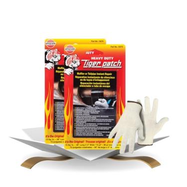 Imagem de Versachem Tiger Patch Muffler/Fita de escape Pacote de 91 cm com um par de luvas – Fita de escape de alta temperatura para redução de ruído e reparo de vazamento – Resistente a produtos químicos –