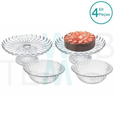 Imagem de Kit 2 Centros de Mesa Fruteira de Vidro Califórnia e 2 Pratos Para Bol