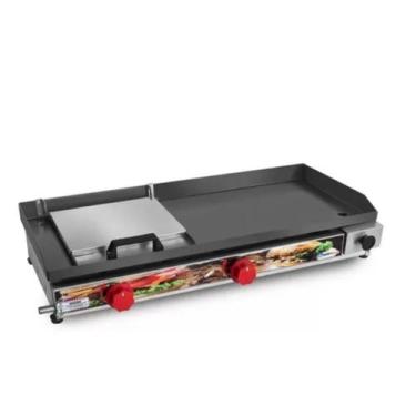 Imagem de Chapa Lanches Chapeira Bifeteira 70x30 Queimador Duplo A Gás + Anel + 