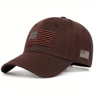 Imagem de Boné Casual Ajustável Com Bandeira Americana Para Homens, Ideal Para Primavera/outono/inverno Marrom