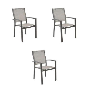 Imagem de Kit 3 Cadeiras Externas Angra Amêndoa Tela Bege Rivatti