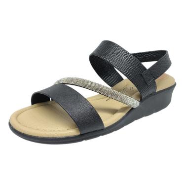 Imagem de Sandália Feminina Anabela Baixa Strass Estilo Confort Modare