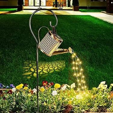 Imagem de Neioaas Luzes Solares Para Regadores, Cordão De Luz Led Solar Para Jardim Externo, À Prova D'Água, Vazado, Retrô, Metal, Para Decoração De Plantas, Pátio, Caminho, Lanterna (Com Suporte)