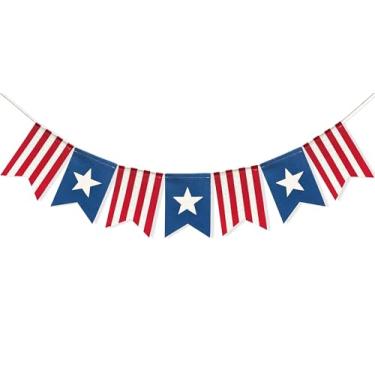 Imagem de Uniwish Bandeira Americana Decoração 4 de Julho Bandeira Americana, Estrelas Patrióticas e Listras Dia da Independência Americana Sinal Suspenso Interior Externo