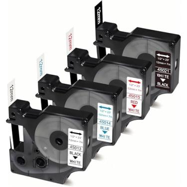 Imagem de NodiSem Substituição de refil de etiquetadora para Dymo D1 Fita de etiqueta 45013 45014 45015 45021 para Dymo LabelManager 160 420P 210D 280 360D PnP Label Maker 1/5.1 cm x 7.0 m, 4 pacotes