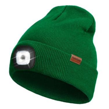Imagem de Gorro de LED com luz, unissex, recarregável por USB, mãos livres, 4 faróis de LED, chapéu de tricô para o inverno, lanterna noturna, presentes para o pai, ele, marido (verde floresta)