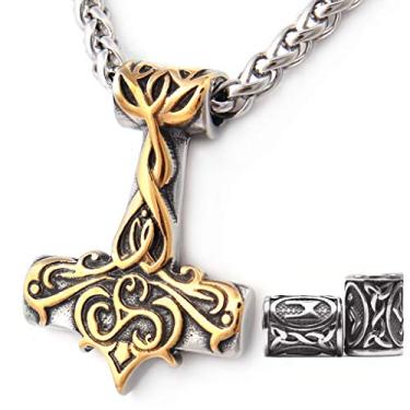 Imagem de Gungneer Colar de aço inoxidável Mjolnir Thor Martelo Pingente Nórdico Viking Machado de Batalha Joia Amuleto Masculino Feminino, Aço inoxidável
