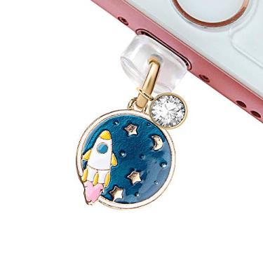 Imagem de EIISE & FONDA Porta de carregamento USB CP51, plugue antipoeira, pingente de foguete terra, pingente para iPhone 11/XS MAX/XR/X/8 Plus/7/6S/6/SE iPad iPod, approx. 2.5 cm (H) x 2.5 cm (W) x 0.2 cm