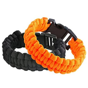 Imagem de Sportmusies Pulseira de paraquedas para sobrevivência ao ar livre Pulseira de paraquedas de emergência mil-spec 350, essencial para caminhadas, viagens, acampamento, pacote com 2, preto e laranja