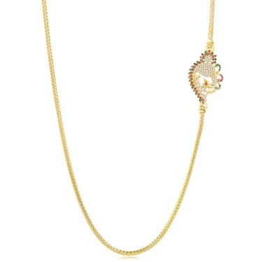 Imagem de Aheli Rani Colar de corrente elegante de zircônia cúbica rosa verde cravejado joias modernas para mulheres design 1, One Size, Latão, Sem Pedra Preciosa