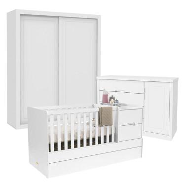 Imagem de Quarto de Bebê 2 Portas Tutto New com Berço Multifuncional Formare Branco Acetinado - M...