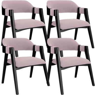 Imagem de Kit 4 Cadeiras Sala De Jantar Estar Living Estofada Suran L02 Preto Suede Rosê - Lyam Decor