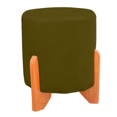 Imagem de Puff Thor Luxo Madeira Maciça Redondo Suede Cor Tabaco
