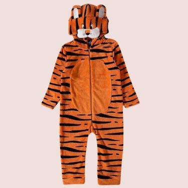 Imagem de Pijama Tiptop Criança Peludinho Bichinho Inverno Com Capuz, Laranja, 2
