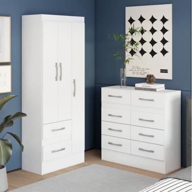 Imagem de Quarto Completo Guarda-Roupa 3 Portas 2 Gavetas e Cômoda 8 Gavetas Branco