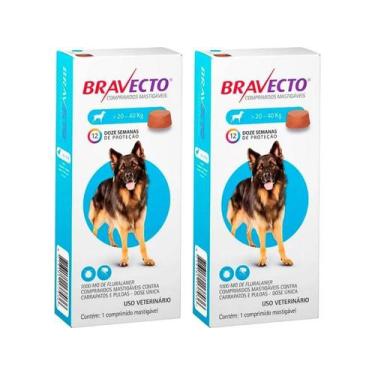 Imagem de Bravecto Cães 20 A 40kg 1000mg Antipulgas - Kit com 2 Unidades - Envio