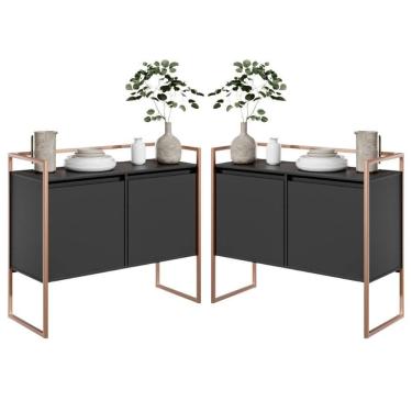 Imagem de Conjunto Buffet Aparador Industrial 2 Portas Preto Cobre
