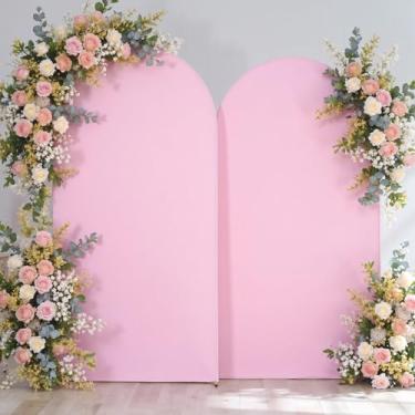 Imagem de Conjunto com 2 panos de fundo rosa bebê 2 m, 2 metros, sem rugas, elastano elástico, sem rugas, festa de aniversário, revelação de gênero, foto, suporte de fundo Chiara redondo