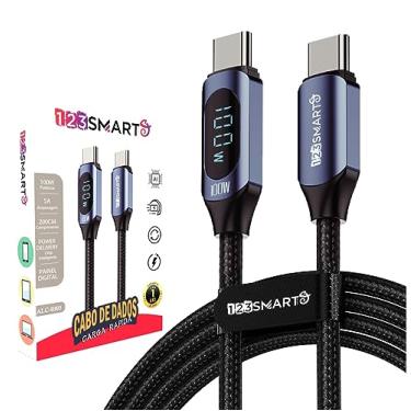 Imagem de Cabo de dados e carregamento Turbo Premium Type-C para Tipo-C 100w 5A 480Mbs 2 metros 200cm com sistema inteligente Power Delivery marca 123smart Para Smartphone, consoles, controles, joystick, PS5, Nintendo Switch, XBOX, Motorola, Xiaomi, outros Poco S21 S22 S23 Macbook Notebook