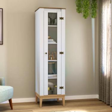 Imagem de Cristaleira com Vidro 1 Porta Colonial MB 1017 Movelbento - Mel/Branco