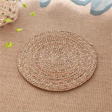 Imagem de 1 almofada trançada de juta redonda tecida à mão - cozinha, quarto, sala de estar, tapetes para área de entrada, fácil de limpar (01,70 cm))