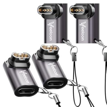 Imagem de Veeloon Adaptador De Carregador Usb-C Ângulo Reto Para Relógio Garmin (Pacote Com 4), Conversor 90 Graus C Cabo Cordão Anti-Perda, Carregamento Rápido E Seguro Fenix, Forerunner, Instinct, Venu, Epi
