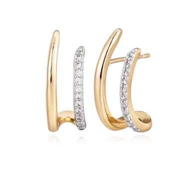 Imagem de Met-edianger Brincos de ouro modernos para mulheres, minimalistas, barra curvada, zircônia cúbica, joia de rastreador de orelha