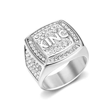 Imagem de LAIMIUMIU33 Anel King Iced Out para homens, anel quadrado liso, anel hip hop, aço inoxidável 316, radiante, motociclista, estilo cubano, joias geladas, punk anel, clube, metal, festa, cerimônia de