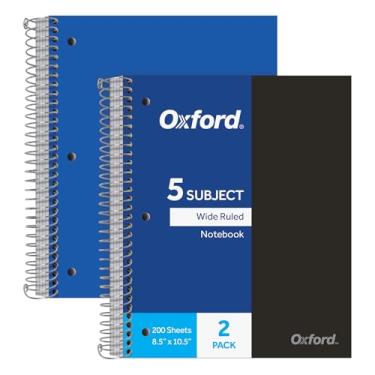 Imagem de Oxford Cadernos espirais, 5 objetos, papel pautado largo, capa de plástico durável, 200 folhas, 5 bolsos divisores, 2 por pacote (10387), sortidos