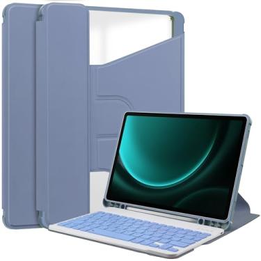 Imagem de Capa para tablet Samsung Galaxy TAB S10 Plus/TAB S9 FE Plus/TAB S9 Plus de 12,4 polegadas com suporte para caneta, suporte giratório de 360°, capa à prova de choque com capa traseira transparente