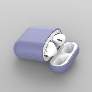 Imagem de AOQING Capa protetora de silicone para AirPods compatível com AirPods, capa de silicone cinza lavanda