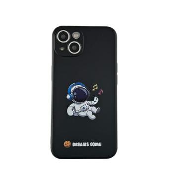 Imagem de Yonds Queen Capa fofa para iPhone 15 com desenho animado astronauta planeta foguete elegante capa protetora TPU macia antiderrapante à prova de choque (iPhone 15, música para fone de ouvido)