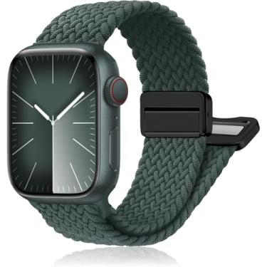 Imagem de Pulseiras de relógio esportivas de nylon compatíveis com Apple Watch Ultra 2 1 de 42 mm, 41 mm, 40 mm e 38 mm, pulseira magnética trançada macia para mulheres e homens séries 10/9/8/7/6/5/4/3/SE