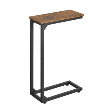 Imagem de DALEMHOME Conjunto de 3 mesas de canto em forma de C, mesa lateral de sofá para espaços pequenos, bandeja de TV deslizante sob o sofá, mesa de braço de lanche para sala de estar, quarto, marrom