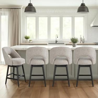 Imagem de Armen Living Adrian Gray Banqueta giratória estofada de madeira maciça 66 cm com assento de tecido Morning Fog - Conjunto de 4