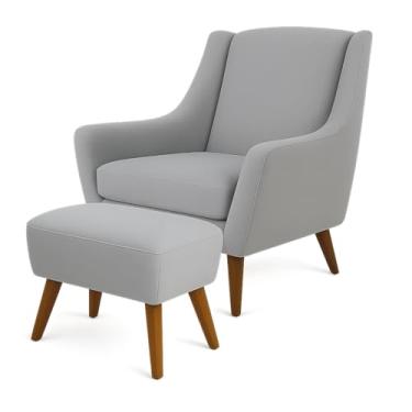 Imagem de Poltrona Dekorien Juliet Linho Com Pés Com Puff Decoração (Linho Cinza Claro)