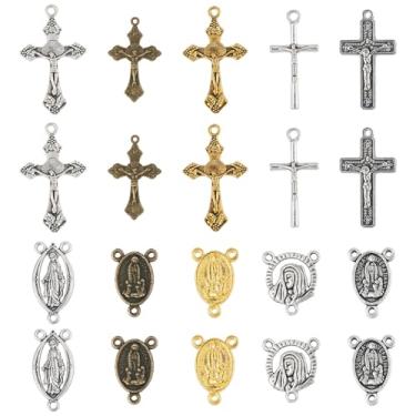 Imagem de Elecrelive 70 peças pingentes de medalha milagrosa Maria milagrosa Jesus crucifixo pingentes cruz rosário kits de fabricação ovais lustre elos para fazer joias DIY colar pulseira oração