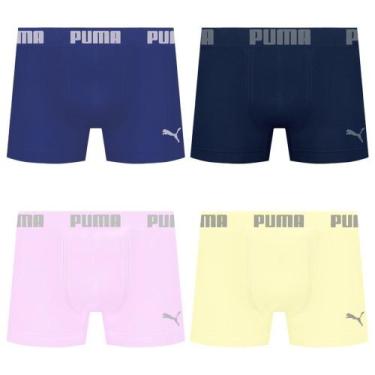 Imagem de Kit 4 Cuecas Puma Boxer Sem Costura Masculina, Azul, Rosa, EG