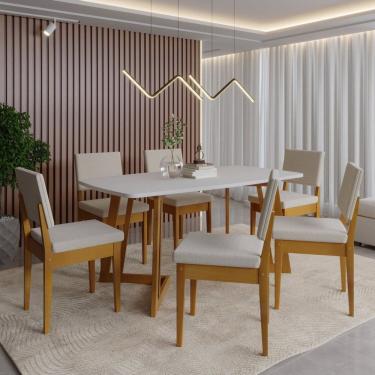 Imagem de Conjunto para Sala de Jantar Tampo Oval 170cm com 6 Cadeiras Madeira Maciça Miami Cerejeira/Off White