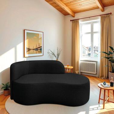 Imagem de Recamier Curvo Orgânico 160cm 2 Lugares Lado Direito para Sala ou Quarto Linho Japão Preto