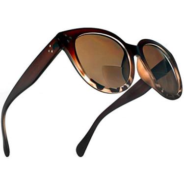 Imagem de SAMBA SHADES Óculos de sol bifocais para mulheres, leitura grande, redondo, óculos de sol, marrom escuro fosco, potência 2,25 para mulheres