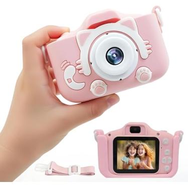 Imagem de Camera Digital Infantil Portatil, Fotos e Vídeos, Modo Selfie, Filtros, Jogos, Cartao Micro-SD, Bateria Recarregavel USB, Cordao de Pescoço e Case Antichoque para Crianças (Rosa)