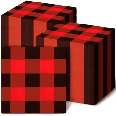 Imagem de 200 guardanapos de papel xadrez de búfalo de Natal, decoração de cozinha, guardanapos descartáveis quadriculados, toalhas de mão de papel de fazenda para casamentos, Páscoa, casa, jantares, utensílios